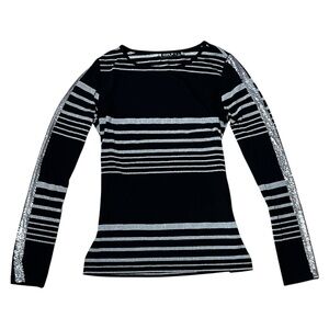 Black and Silver Striped Long Sleeve Top